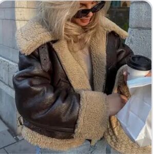 Zara Brown Teddy Jacket with Cream Shearling